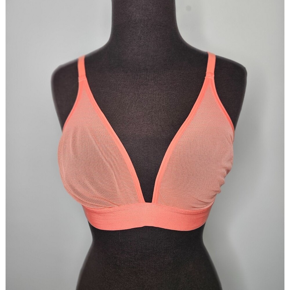 NEGATIVE Sieve Wireless Mesh Triangle Bra Size 4 Peach Orange Sheer Wireless
